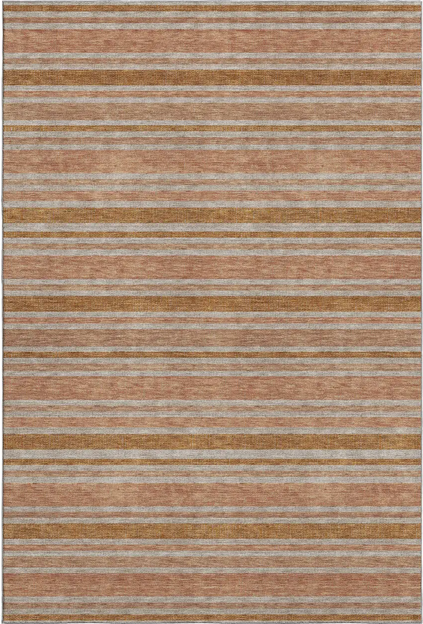 Rust And Beige Striped Washable Area Rug With UV Protection Photo 1
