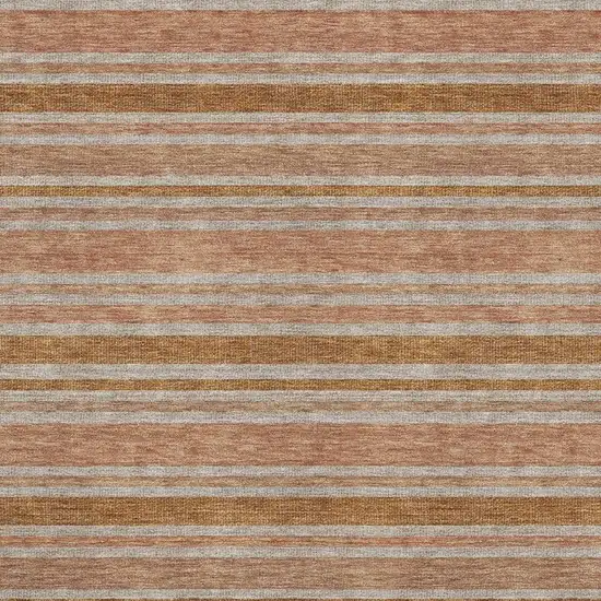 Rust And Beige Striped Washable Area Rug With UV Protection Photo 3