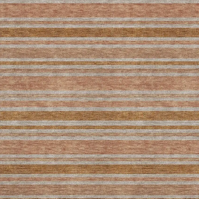 Rust And Beige Striped Washable Area Rug With UV Protection Photo 3
