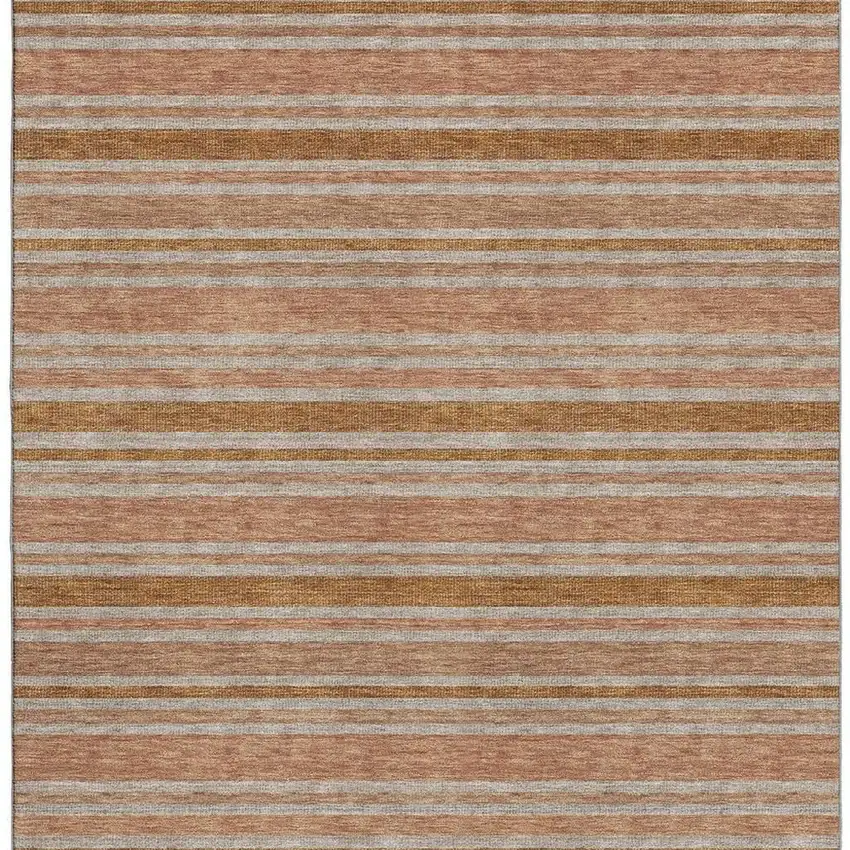 Rust And Beige Striped Washable Area Rug With UV Protection Photo 4