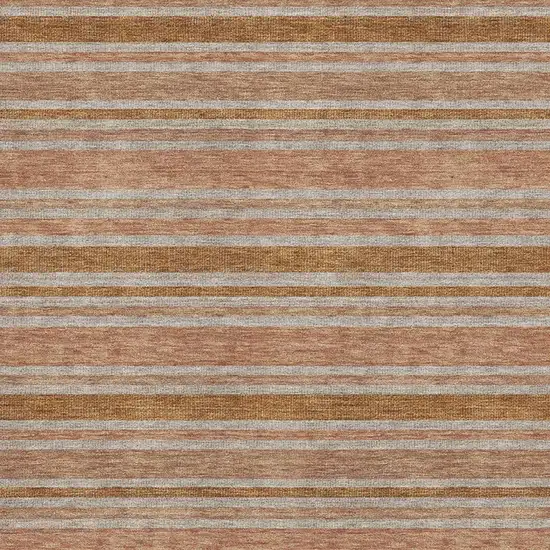 Rust And Beige Striped Washable Area Rug With UV Protection Photo 3