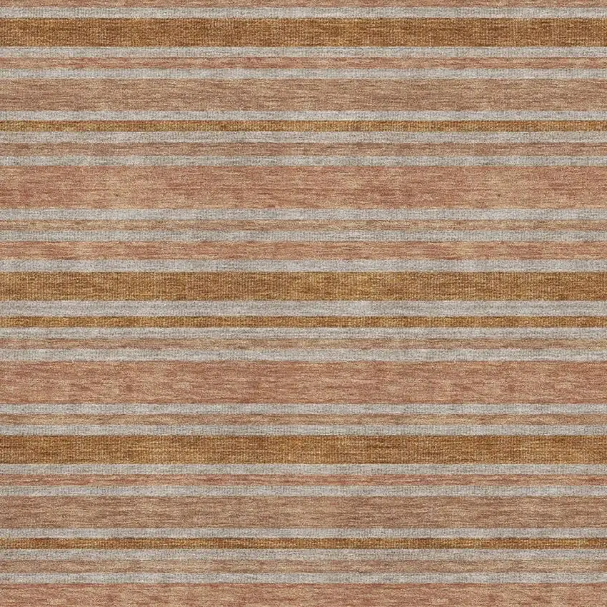 Rust And Beige Striped Washable Area Rug With UV Protection Photo 3
