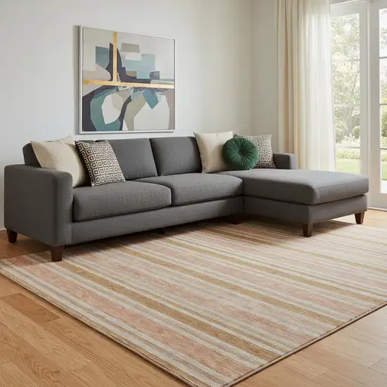 Rust And Beige Striped Washable Area Rug With UV Protection Photo 1