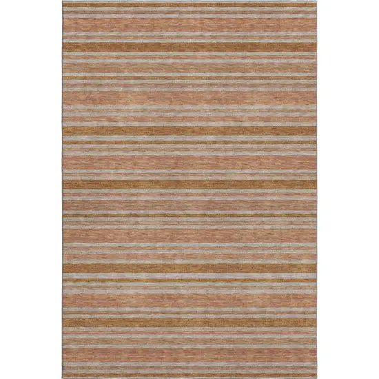 Rust And Beige Striped Washable Area Rug With UV Protection Photo 1