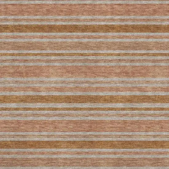 Rust And Beige Striped Washable Area Rug With UV Protection Photo 3