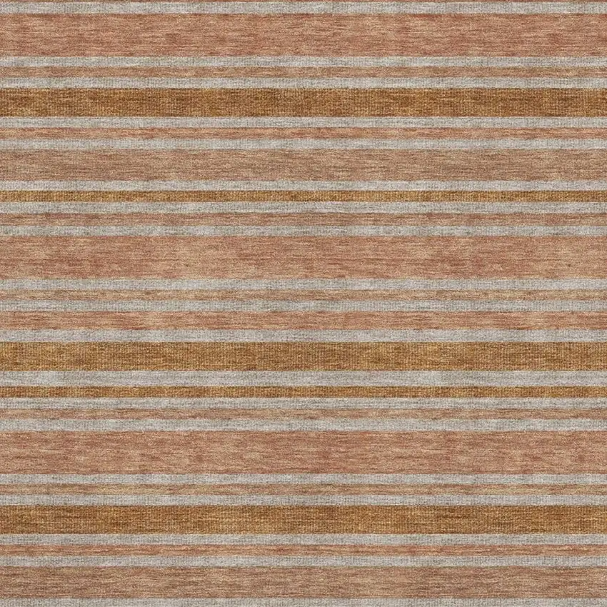 Rust And Beige Striped Washable Area Rug With UV Protection Photo 3