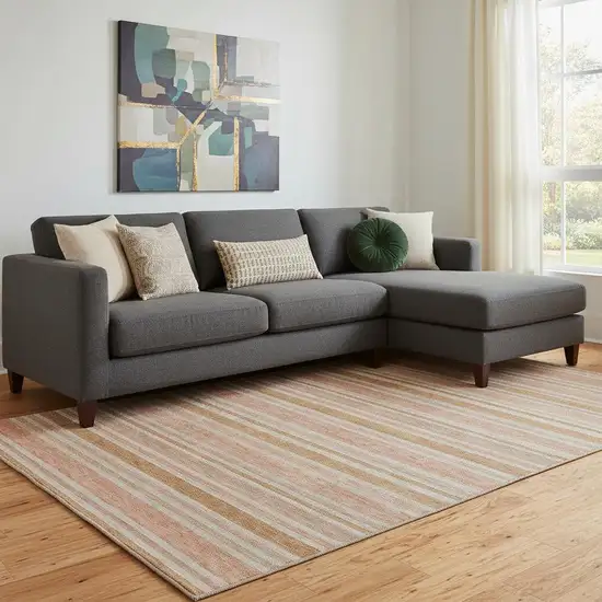 Rust And Beige Striped Washable Area Rug With UV Protection Photo 2