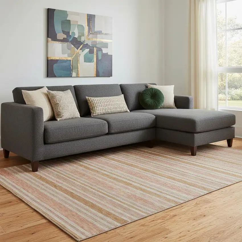 Rust And Beige Striped Washable Area Rug With UV Protection Photo 2