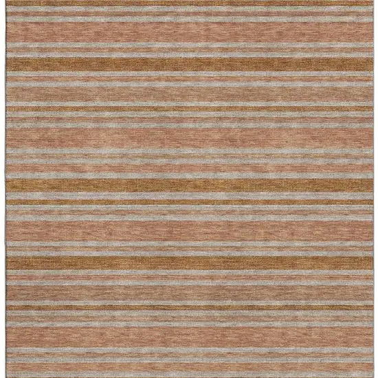 Rust And Beige Striped Washable Area Rug With UV Protection Photo 4