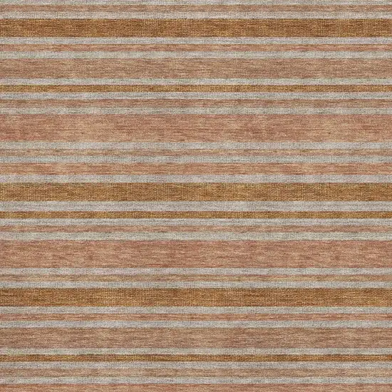 Rust And Beige Striped Washable Area Rug With UV Protection Photo 3