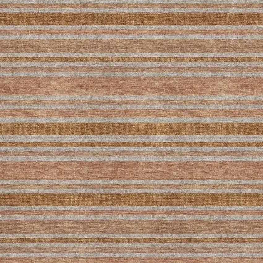 Rust And Beige Striped Washable Area Rug With UV Protection Photo 3