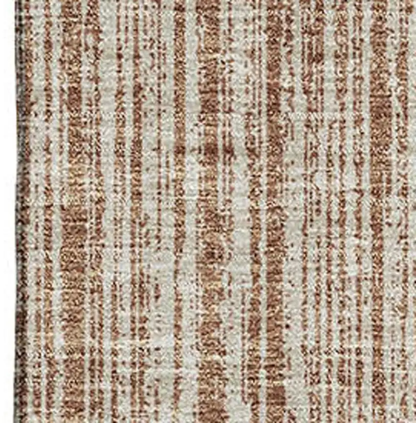 Rust And Beige Striped Washable Area Rug With UV Protection Photo 4
