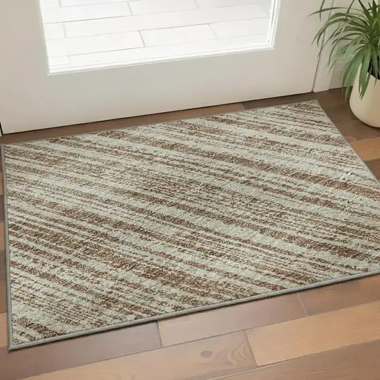 Rust And Beige Striped Washable Area Rug With UV Protection Photo 2