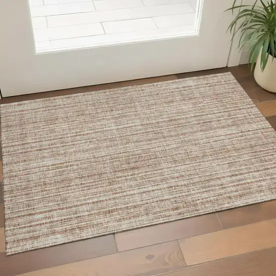 Rust And Beige Striped Washable Area Rug With UV Protection Photo 1