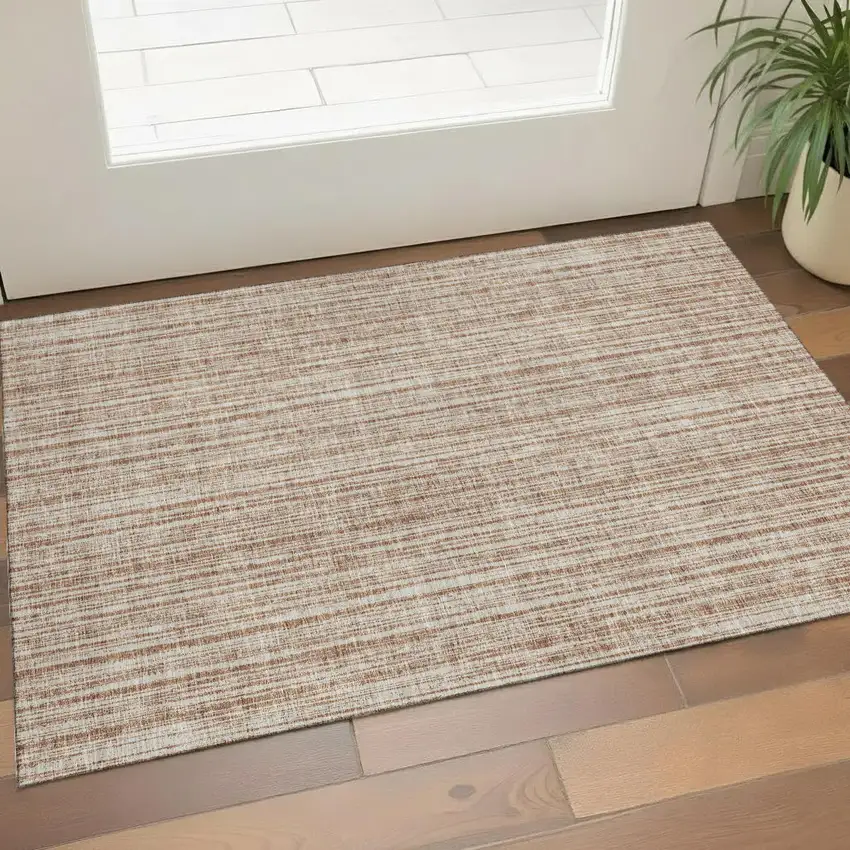 Rust And Beige Striped Washable Area Rug With UV Protection Photo 1