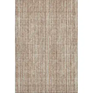 Photo of Rust And Beige Striped Washable Area Rug With UV Protection