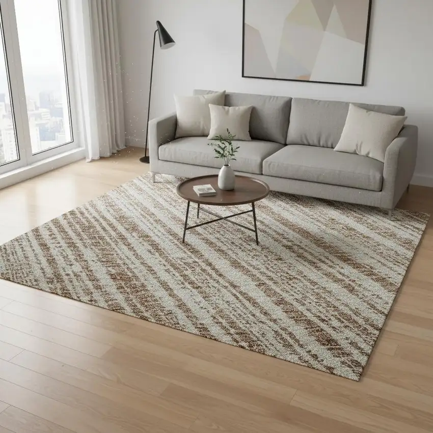 Rust And Beige Striped Washable Area Rug With UV Protection Photo 2