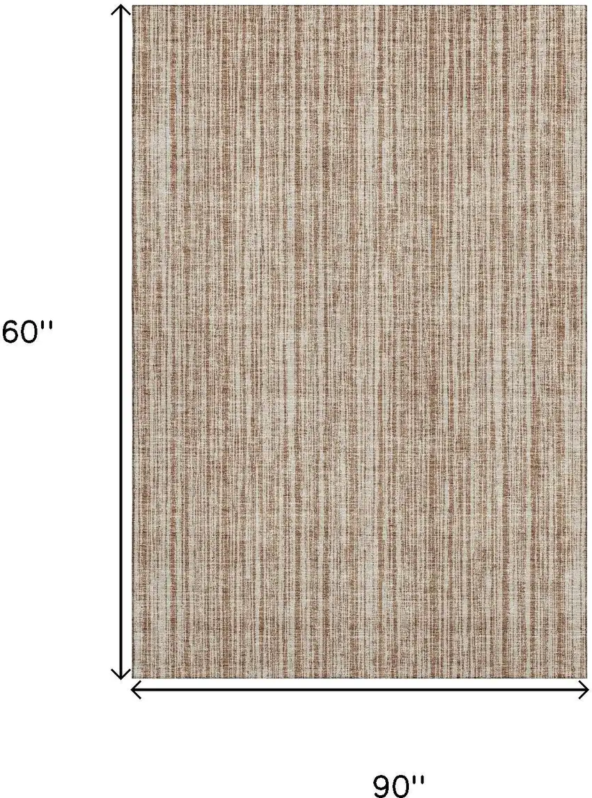 Rust And Beige Striped Washable Area Rug With UV Protection Photo 3