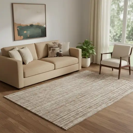 Rust And Beige Striped Washable Area Rug With UV Protection Photo 1