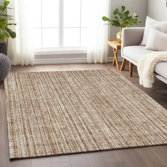 Rust And Beige Striped Washable Area Rug With UV Protection Photo 4