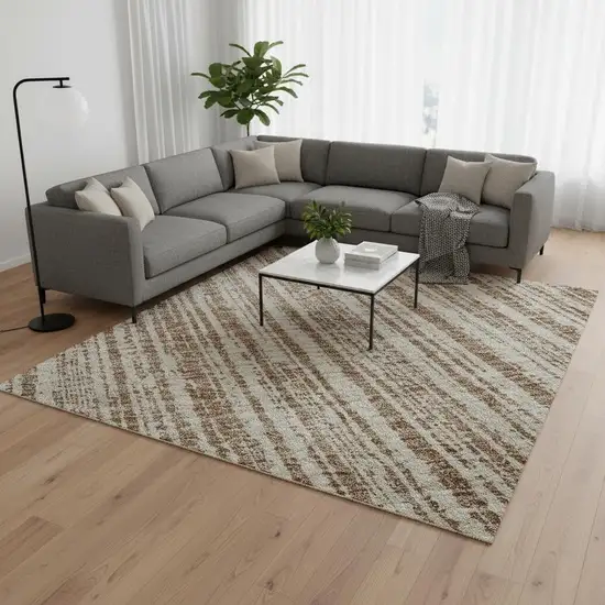 Rust And Beige Striped Washable Area Rug With UV Protection Photo 2