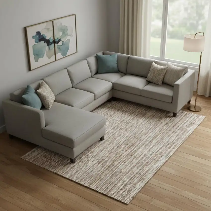 Rust And Beige Striped Washable Area Rug With UV Protection Photo 1