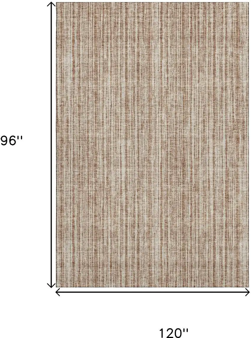 Rust And Beige Striped Washable Area Rug With UV Protection Photo 3