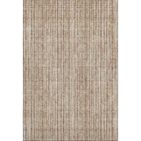 Rust And Beige Striped Washable Area Rug With UV Protection Photo 6