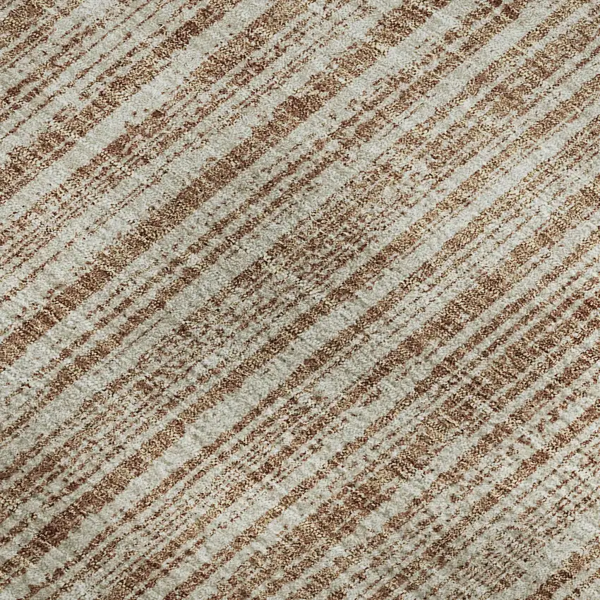 Rust And Beige Striped Washable Area Rug With UV Protection Photo 4