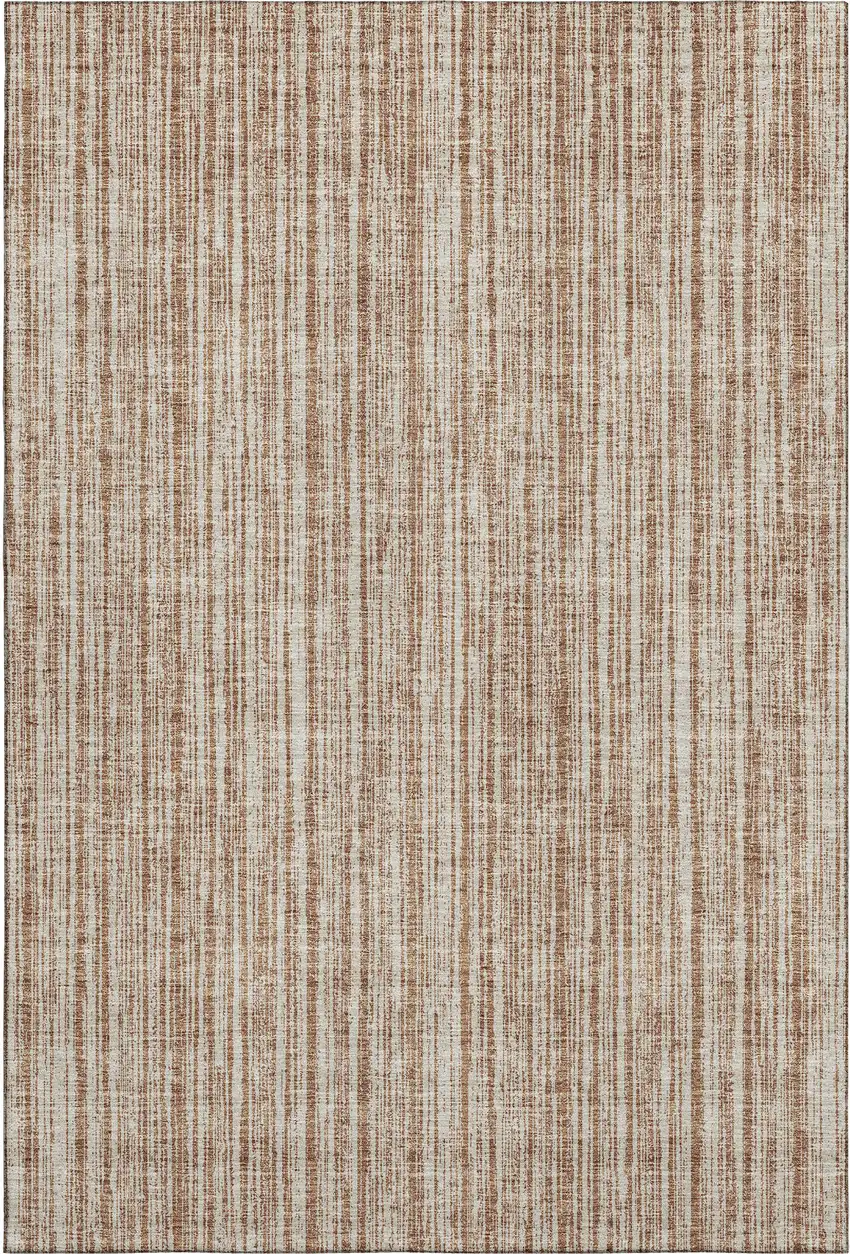 Rust And Beige Striped Washable Area Rug With UV Protection Photo 7