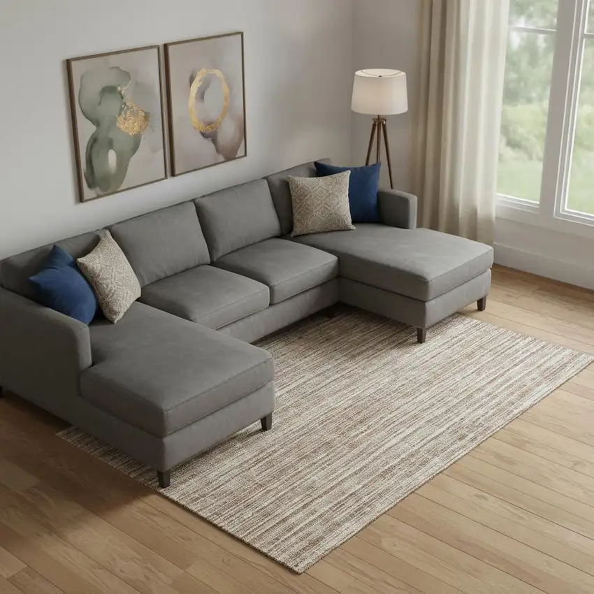 Rust And Beige Striped Washable Area Rug With UV Protection Photo 1