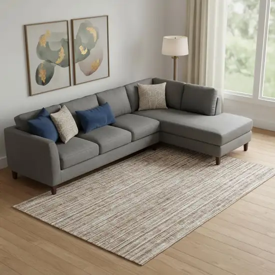 Rust And Beige Striped Washable Area Rug With UV Protection Photo 1