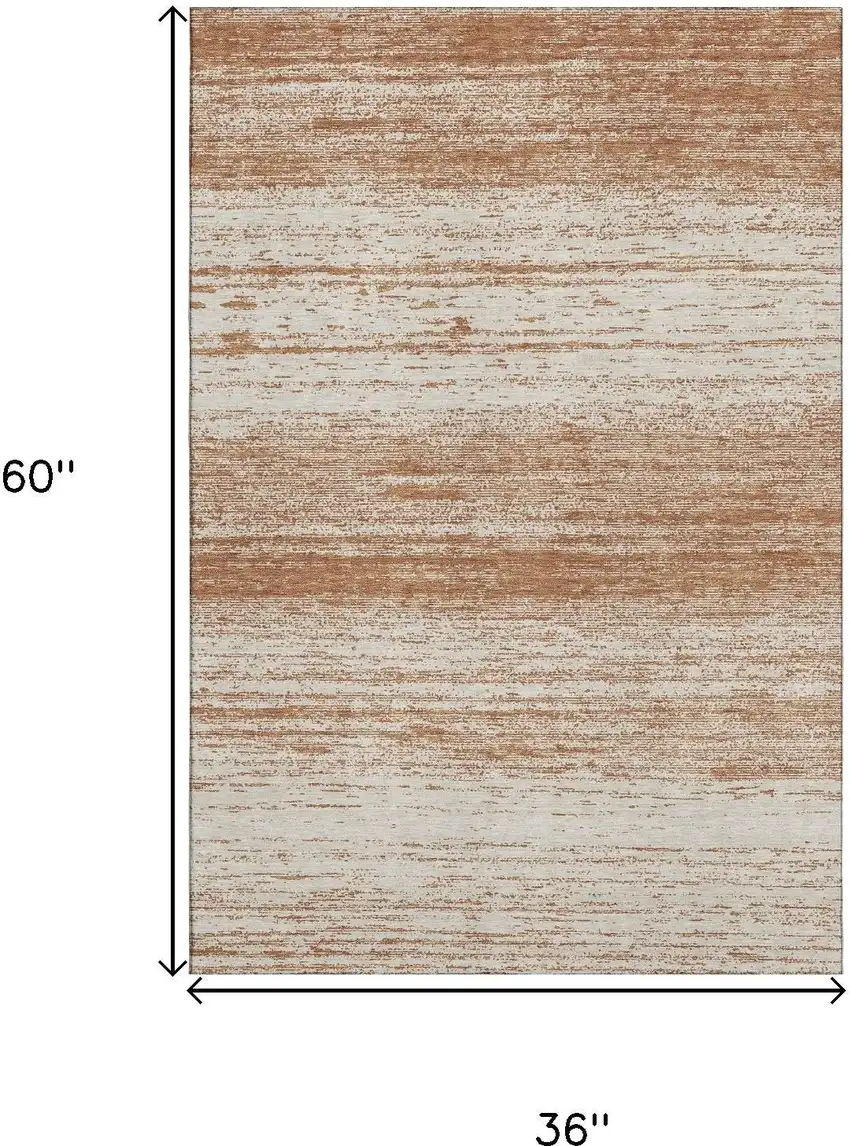 Rust And Beige Striped Washable Area Rug With UV Protection Photo 3