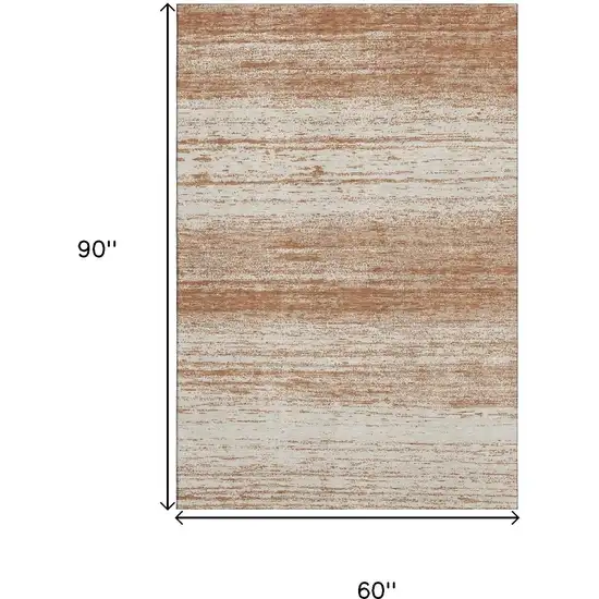 Rust And Beige Striped Washable Area Rug With UV Protection Photo 3