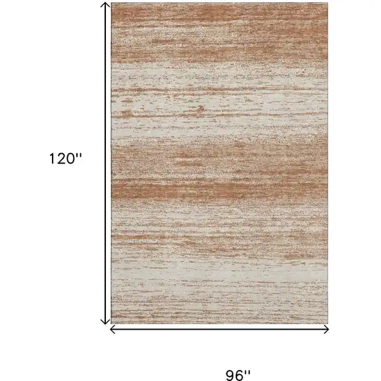 Rust And Beige Striped Washable Area Rug With UV Protection Photo 3