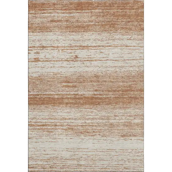 Rust And Beige Striped Washable Area Rug With UV Protection Photo 6