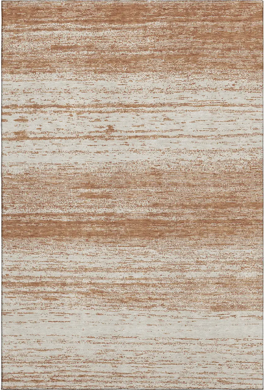 Rust And Beige Striped Washable Area Rug With UV Protection Photo 6
