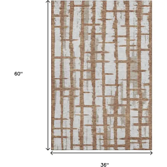 Rust And Beige Striped Washable Area Rug With UV Protection Photo 3