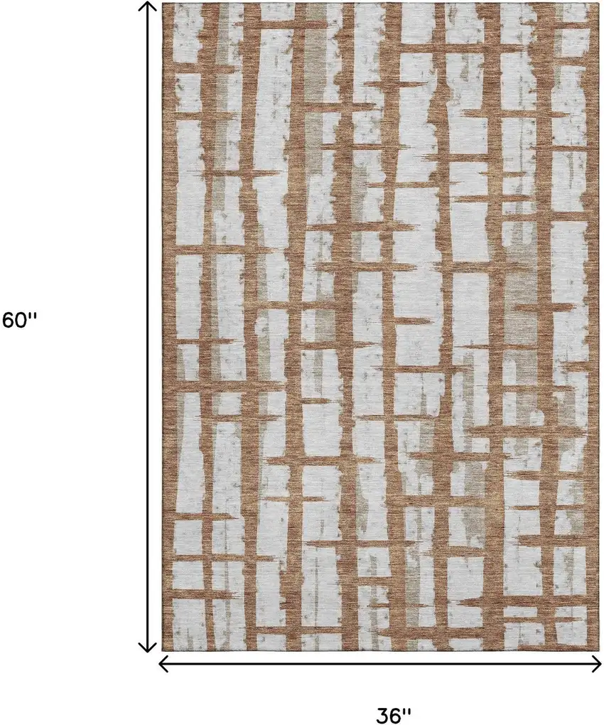 Rust And Beige Striped Washable Area Rug With UV Protection Photo 3