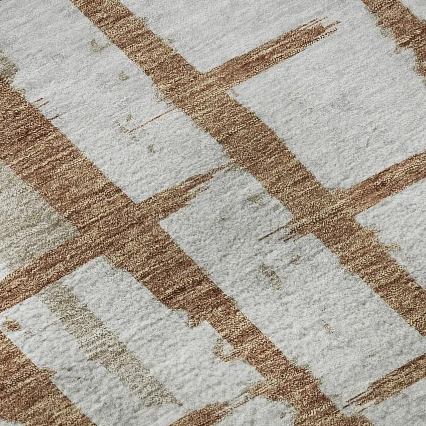 Rust And Beige Striped Washable Area Rug With UV Protection Photo 9