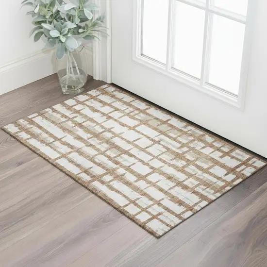 Rust And Beige Striped Washable Area Rug With UV Protection Photo 1