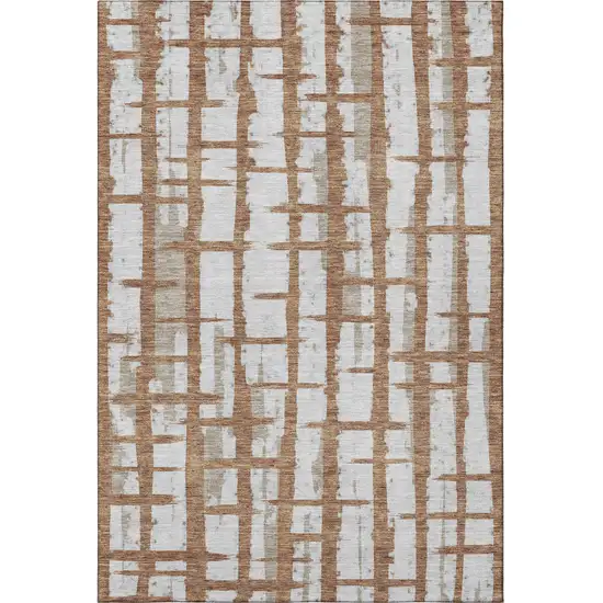 Rust And Beige Striped Washable Area Rug With UV Protection Photo 3