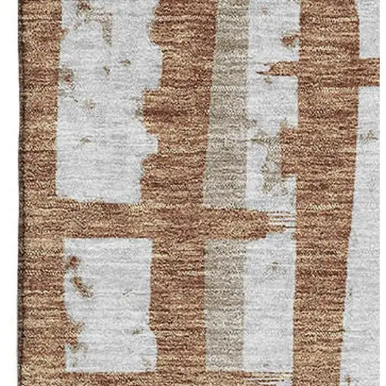 Rust And Beige Striped Washable Area Rug With UV Protection Photo 3