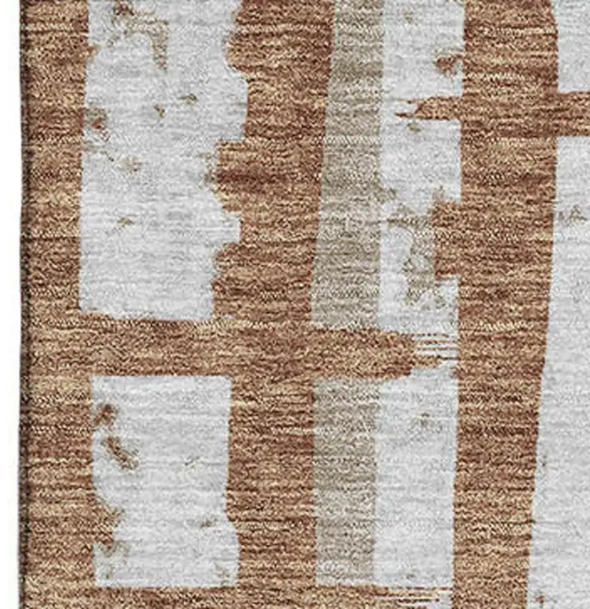 Rust And Beige Striped Washable Area Rug With UV Protection Photo 3