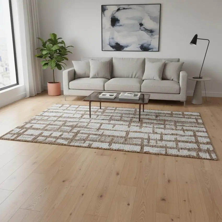 Rust And Beige Striped Washable Area Rug With UV Protection Photo 2