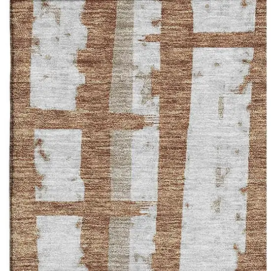 Rust And Beige Striped Washable Area Rug With UV Protection Photo 4