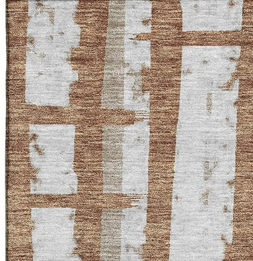 Rust And Beige Striped Washable Area Rug With UV Protection Photo 4