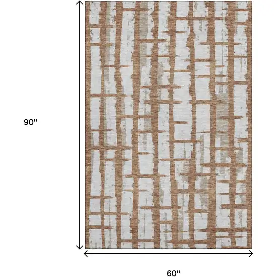 Rust And Beige Striped Washable Area Rug With UV Protection Photo 9