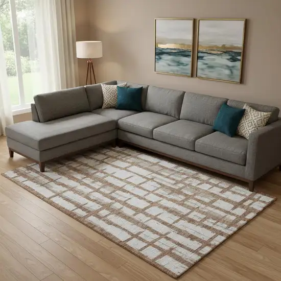 Rust And Beige Striped Washable Area Rug With UV Protection Photo 1