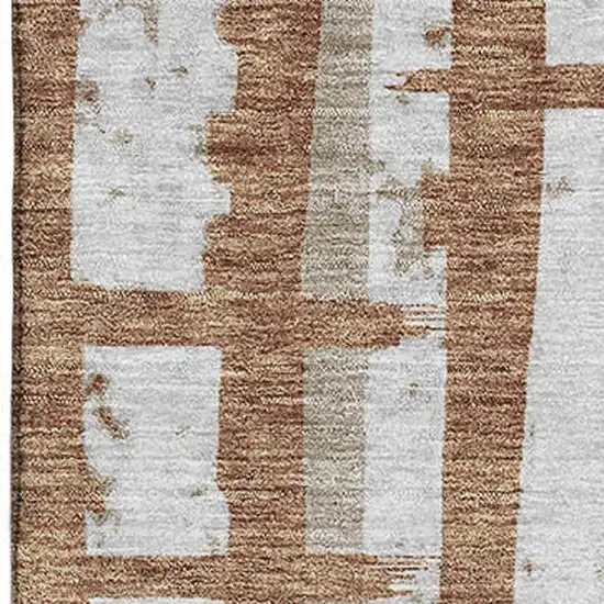 Rust And Beige Striped Washable Area Rug With UV Protection Photo 3